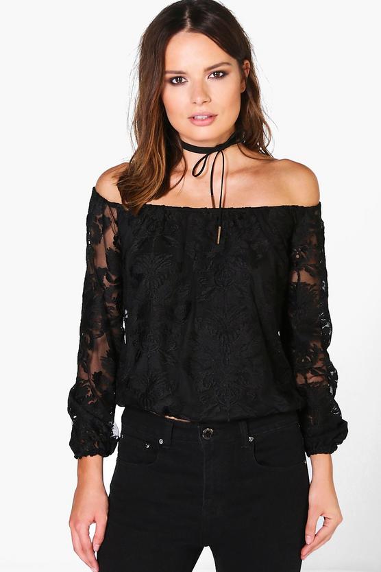 Inga All Over Lace Bardot Top